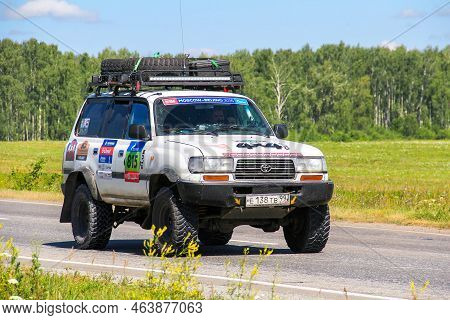 Chelyabinsk Region, Russia - July 11, 2016: White Rally Car Toyota Land Cruiser 80 Takes Part In The