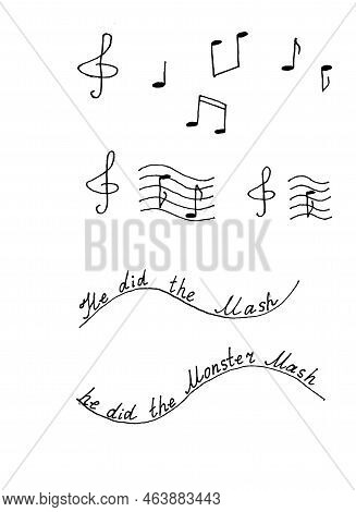 Hand Drawing Text Of A Song About Monster Mash For Halloween