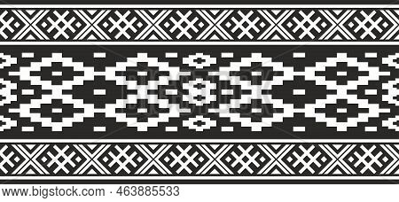 Vector  Monochrome Seamless Belarusian National Ornament. Ethnic Endless Black Border, Slavic People