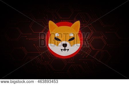 Shiba Virtual Currency Visuals On A Colorful Background. 3d Illustrations.