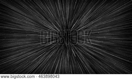 Hyperspace Speed Effect In Night Starry Sky. Bright Black Galaxy, Horizontal Background. 3d Illustra