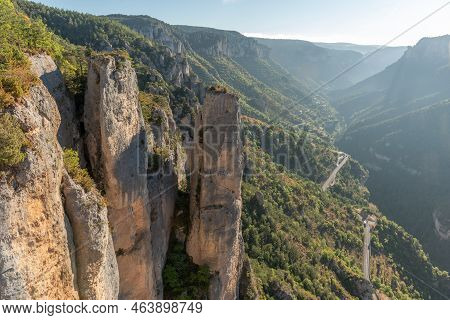 Landscape Of A Wild And Preserved Valley, Canyon In The Cevennes National Park. Gorges De La Jonte.