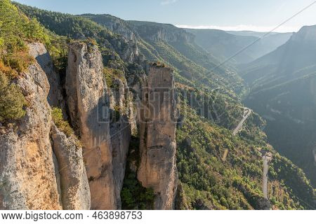 Landscape Of A Wild And Preserved Valley, Canyon In The Cevennes National Park. Gorges De La Jonte.