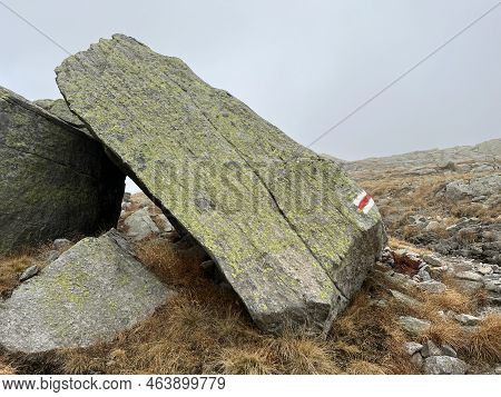 Mountaineering Signposts And Markings In The Mountainous Area Of The Alpine St. Gotthard Pass (gotth