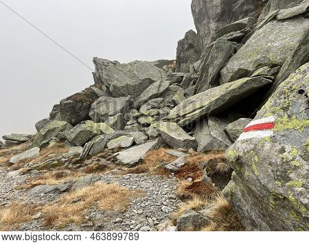 Mountaineering Signposts And Markings In The Mountainous Area Of The Alpine St. Gotthard Pass (gotth