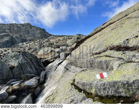 Mountaineering Signposts And Markings In The Mountainous Area Of The Alpine St. Gotthard Pass (gotth