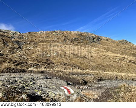 Mountaineering Signposts And Markings In The Mountainous Area Of The Alpine St. Gotthard Pass (gotth