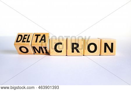 Covid-19 Omicron Or Deltacron Symbol. Turned Cubes And Changed The Concept Word Omicron To Deltacron
