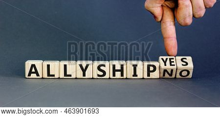 Allyship Yes Or No Symbol. Concept Words Allyship Yes Or Allyship No On Wooden Cubes. Businessman Ha