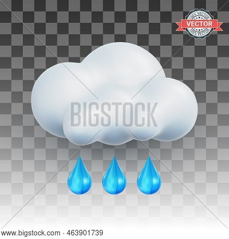 Rain Icon. Thundercloud Or Thunderstorm Cloud Icon With A Raindrops. Realistic 3d Vector Illustratio