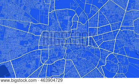 Detailed Map Poster Of Indore City Administrative Area. Blue Skyline Panorama. Decorative Graphic To