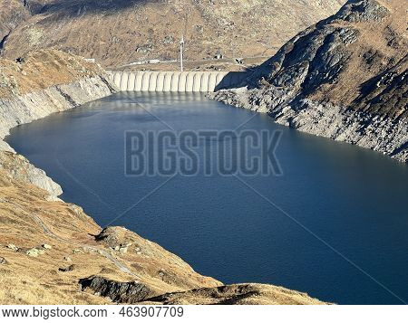 Artificial Reservoir Lake Lago Di Lucendro Or Accumulation Lake Lucendro In The Swiss Alpine Area Of
