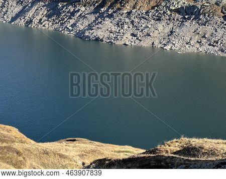 Artificial Reservoir Lake Lago Di Lucendro Or Accumulation Lake Lucendro In The Swiss Alpine Area Of