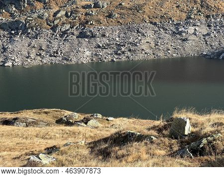Artificial Reservoir Lake Lago Di Lucendro Or Accumulation Lake Lucendro In The Swiss Alpine Area Of