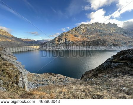 Artificial Reservoir Lake Lago Di Lucendro Or Accumulation Lake Lucendro In The Swiss Alpine Area Of