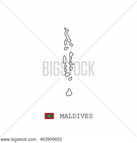 Maldives Vector Map Outline, Line, Linear. Maldives Black Map On White Background. Maldives Flag