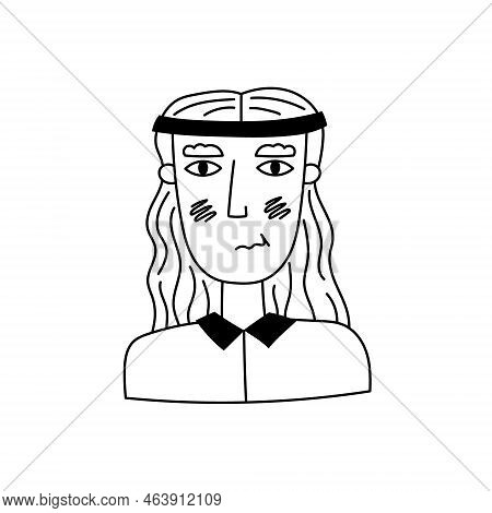 Portrait Of A Joyless Young Man With Long Hair.element For Print, Postcard And Poster. Vector Illust