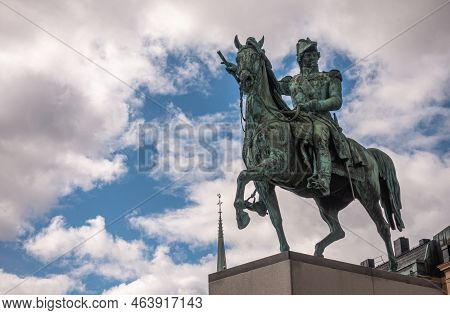 Sweden, Stockholm - July 16, 2022: Outside Royal Palace On Slottsbacken. Closeup Of Charles Xiv John