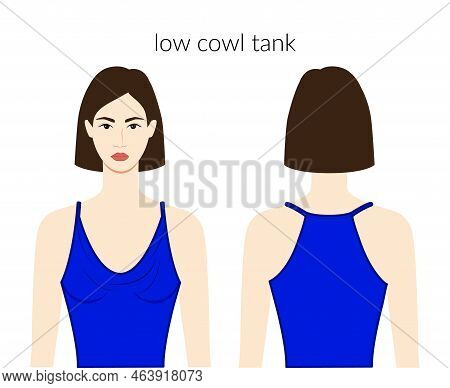 Low Cowl Neckline Tank Clothes Character Beautiful Lady In Blue Top, Shirt, Dress Technical Fashion 