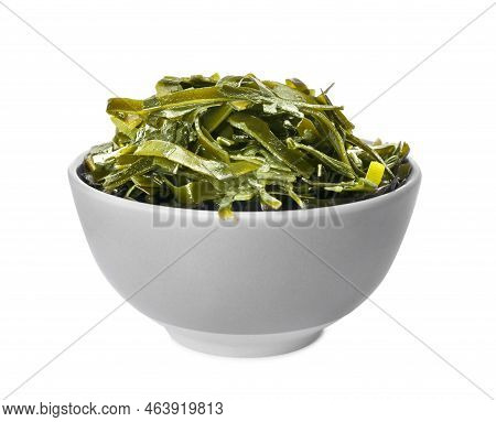 Fresh Laminaria (kelp) Seaweed In Bowl Isolated On White