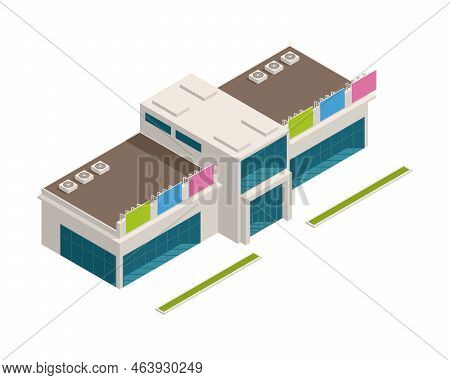 Isometric Store Mall Shopping Centre Building Exterior 3d Vector Illustration