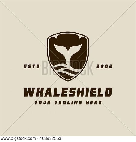 Whale Tail Of Shield Logo Vintage Vector Illustration Template Icon Graphic Design. Humpback Sign Or