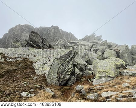 Rocks And Stones In The Autumn Swiss Alpine Environment And In The St. Gotthard Pass (gotthardpass) 