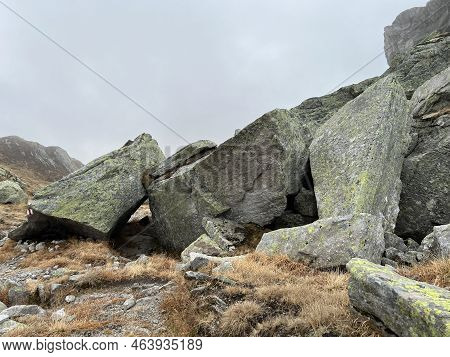 Rocks And Stones In The Autumn Swiss Alpine Environment And In The St. Gotthard Pass (gotthardpass) 