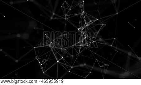 Abstract Dark Background With Moving Lines And Dots. Network Connection. Worldwide Internet Connecti