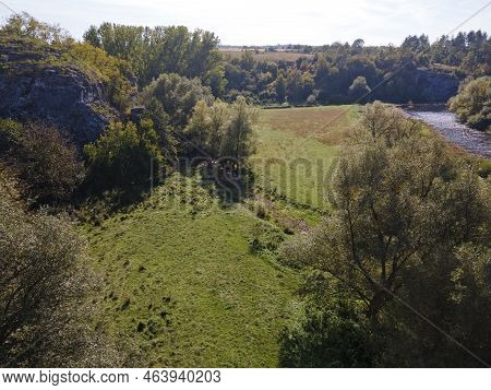 Aerial View Of Vit River, Passing Near Village Of Aglen,  Bulgaria