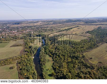 Aerial View Of Vit River, Passing Near Village Of Aglen,  Bulgaria