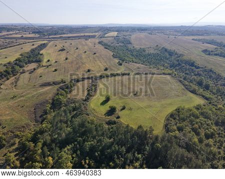 Aerial View Of Vit River, Passing Near Village Of Aglen,  Bulgaria