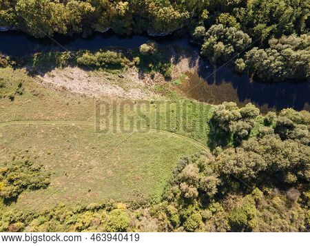Aerial View Of Vit River, Passing Near Village Of Aglen,  Bulgaria