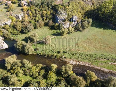 Aerial View Of Vit River, Passing Near Village Of Aglen,  Bulgaria
