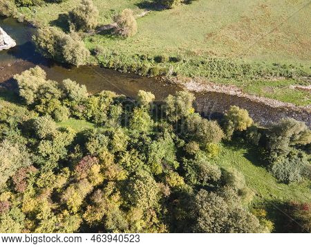 Aerial View Of Vit River, Passing Near Village Of Aglen,  Bulgaria