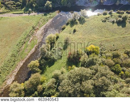 Aerial View Of Vit River, Passing Near Village Of Aglen,  Bulgaria