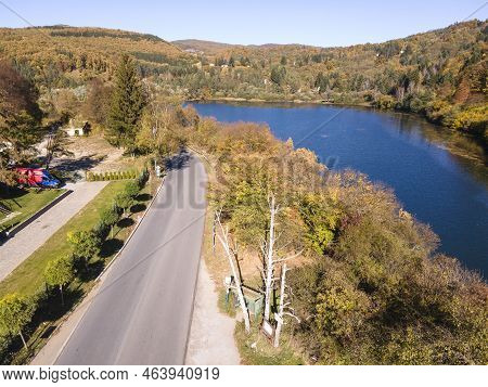 Aerial Autumn View Of Pasarel Reservoir, Bulgaria