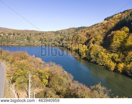 Aerial Autumn View Of Pasarel Reservoir, Bulgaria