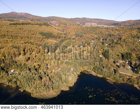 Aerial Autumn View Of Pasarel Reservoir, Bulgaria