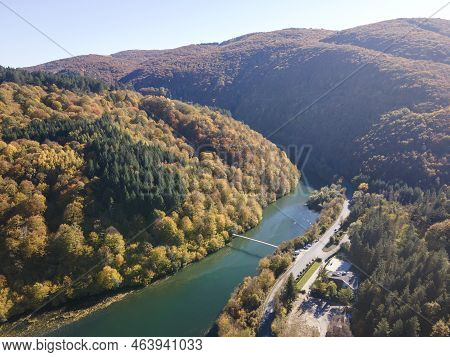 Aerial Autumn View Of Pasarel Reservoir, Bulgaria