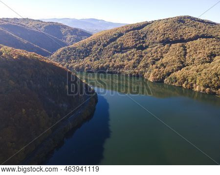 Aerial Autumn View Of Pasarel Reservoir, Bulgaria