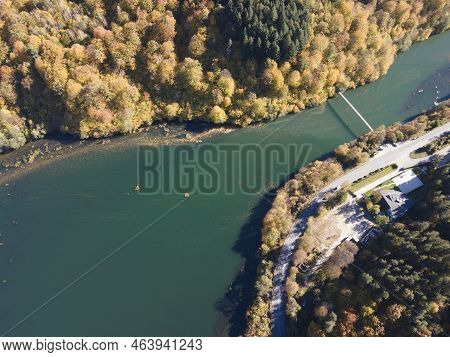 Aerial Autumn View Of Pasarel Reservoir, Bulgaria