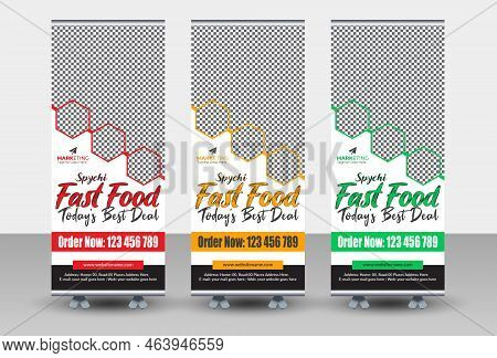Modern Food Rollup Banner Design For Restaurant, Food And Restaurant Roll Up Banner Design Template,
