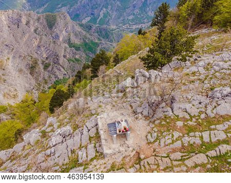 Happy Family On Background Of Breathtaking Panoramic View Of The Grlo Sokolovo Gorge In Montenegro. 