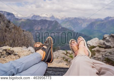 Happy Family On Background Of Breathtaking Panoramic View Of The Grlo Sokolovo Gorge In Montenegro. 
