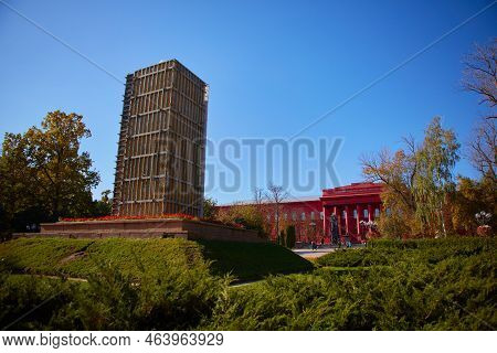 Kyiv, Ukraine - October 16, 2022: Monument To Taras Shevchenko Protected From The Bombing In Shevche