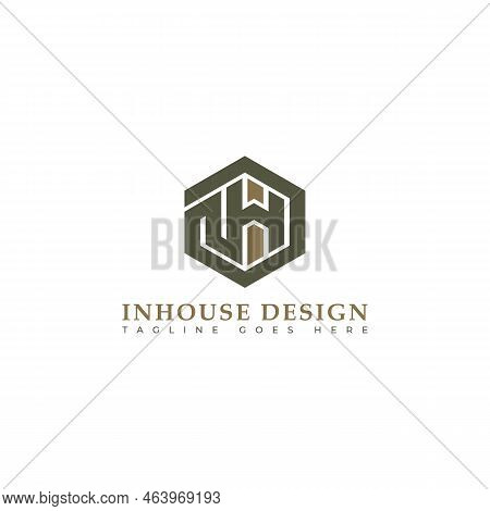 Abstract Initial Letter Ih Or Hi Logo In Gold Color Isolated In White Background Applied For Design-