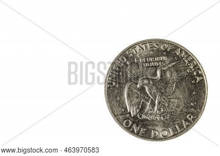 Close Up View Of Back Side Of One Dollar Coin Dated 1974. Numismatic Concept.