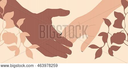 Male Hand Touching Womans Hand. Two Hands Together. Holding Hands Concept. Symbol Of Love, Frendship