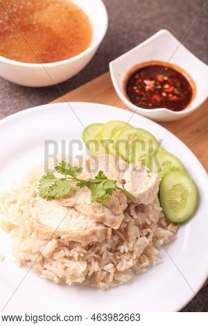 Steamed Chicken And Rice Steamed With Chicken Soup,this Thai Food Is Called 